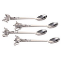 4 Piece Set Silver Plated Teapot Spoon w/ Austrian Crystal Accent